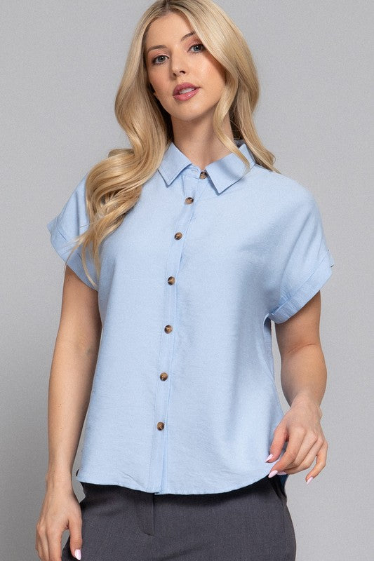 T14393 DOLMAN SHORT SLV BUTTON DOWN SHIRT