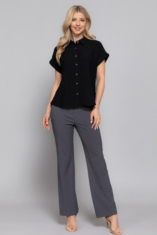 T14393 DOLMAN SHORT SLV BUTTON DOWN SHIRT
