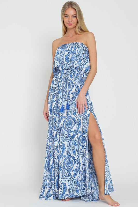 DA31095H TUBE ELASTIC WAISTED BELTED MAXI DRESS