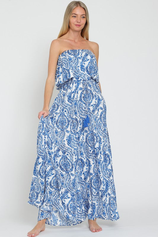 DA31095H TUBE ELASTIC WAISTED BELTED MAXI DRESS