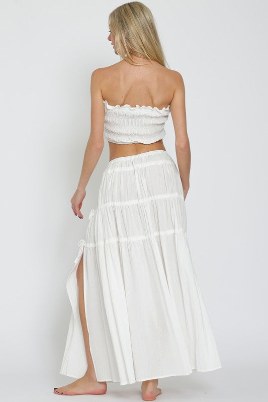 ESA61610H TUBE ELASTIC TOP AND ELASTIC TIERED MIDI SKIRT SET