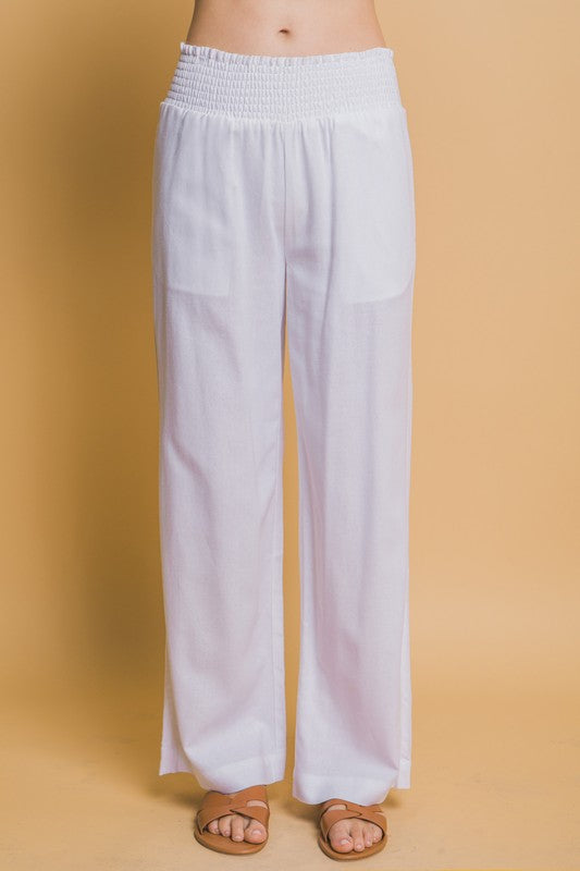 6987PS Shirred Waist Linen Pants