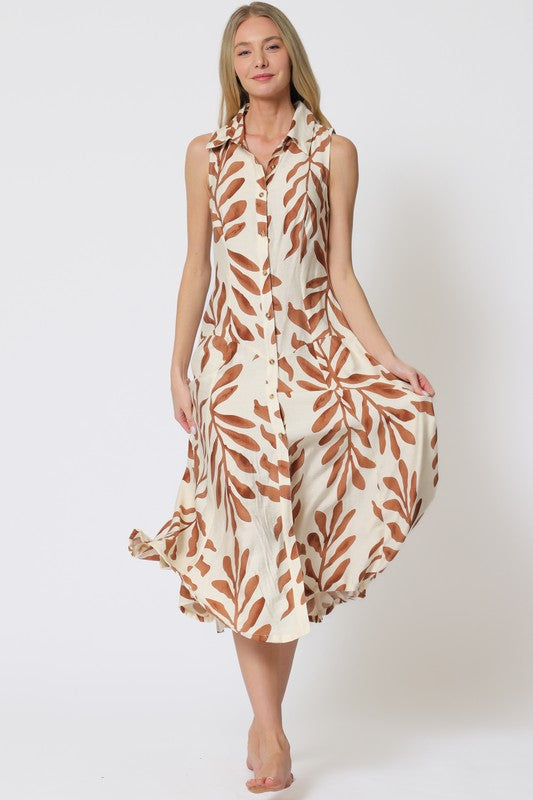 DA32192H Sleeveless Button Down Midi Dress