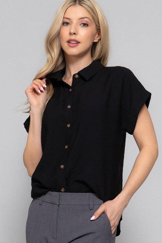 T14393 DOLMAN SHORT SLV BUTTON DOWN SHIRT