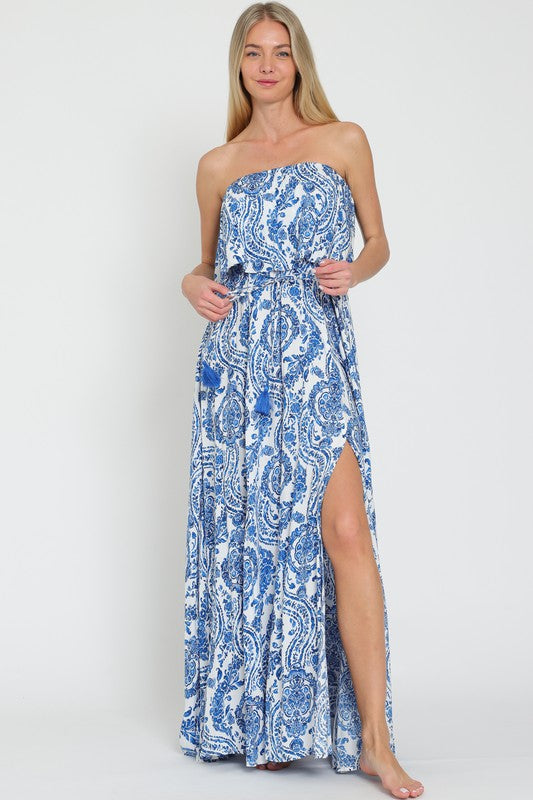 DA31095H TUBE ELASTIC WAISTED BELTED MAXI DRESS