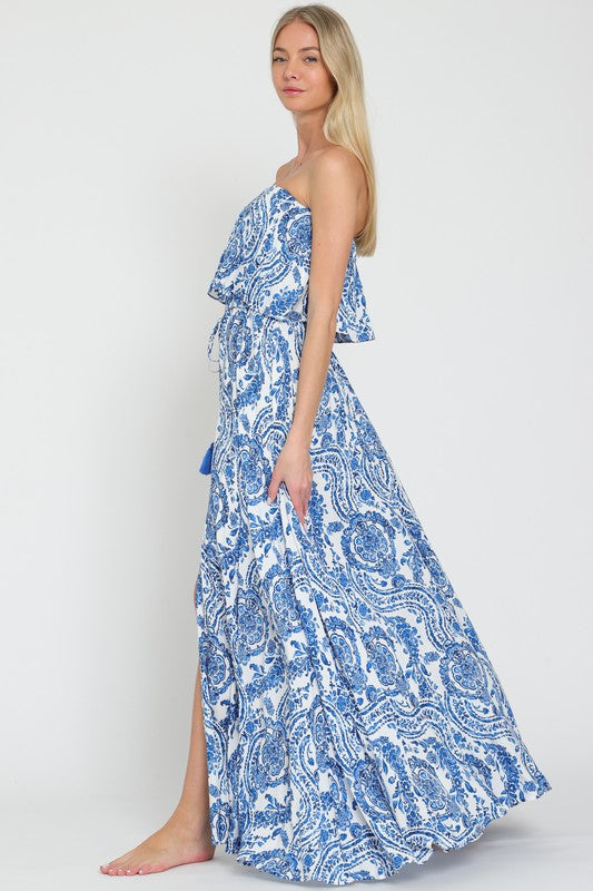 DA31095H TUBE ELASTIC WAISTED BELTED MAXI DRESS