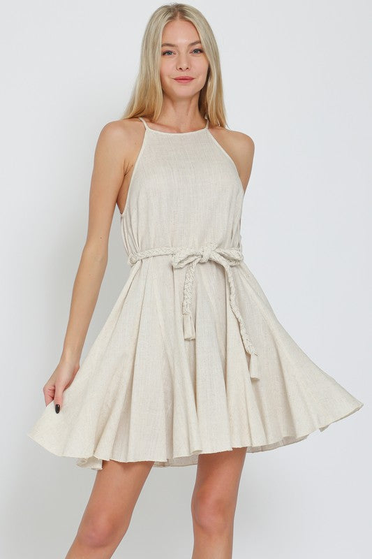 DA31858D SLEEVELESS BRAID BELTED MINI DRESS