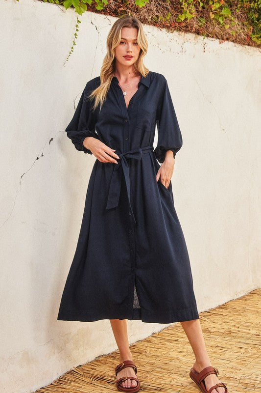 FD11214 NAVY Natural Way Longline Shirt Dress