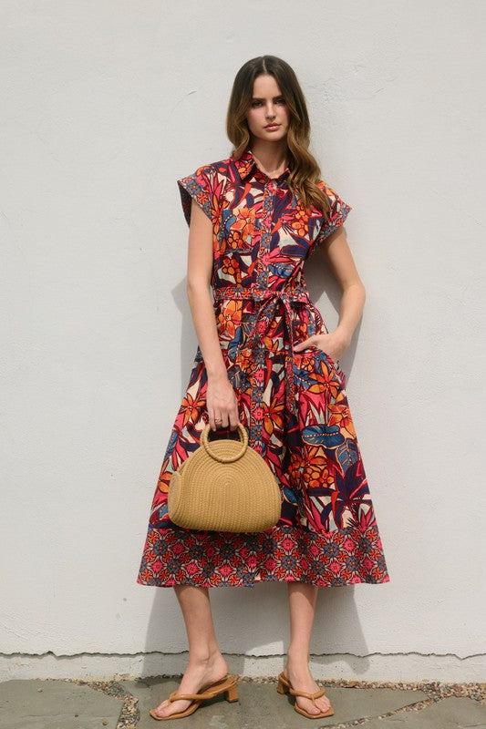 FD11740 Botanic Garden Sash Belt Shirt Dress
