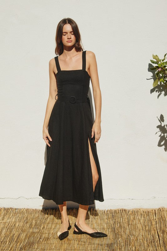 FD11820 BLACK Heaven Sent Buckle Maxi Dress