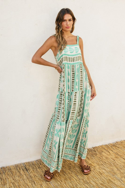 FD9113 Island Time Babydoll Tiered Maxi Dress